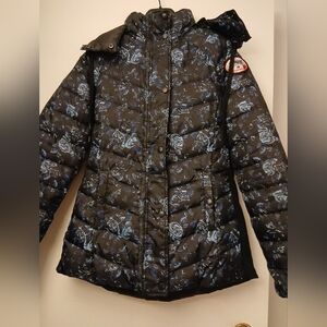 PAJAR 2 IN 1 Women's Black and Blue Floral REVERSBLE Down Puffer Jacket.Size M